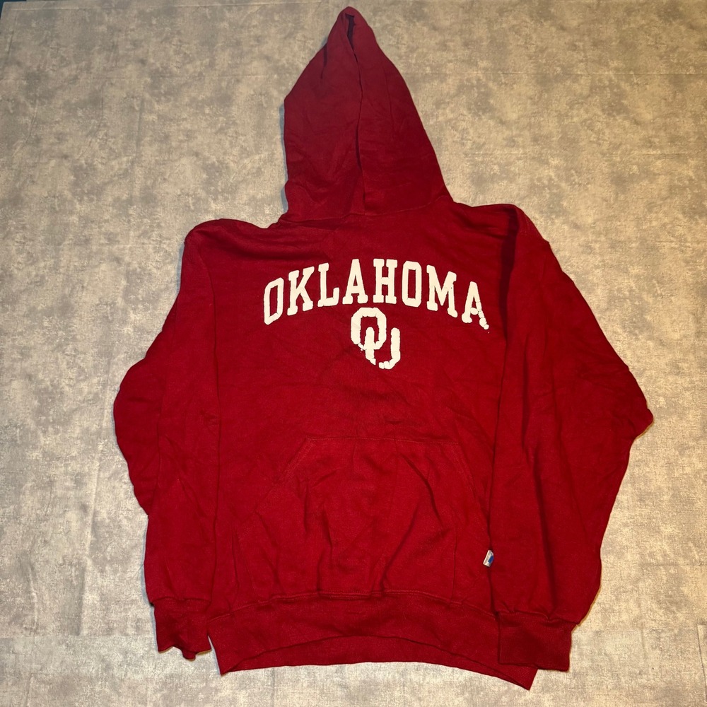 Russell Athletic Oklahoma Sooners Hoodie Crimson Red OU Logo Sweatshirt Mens M